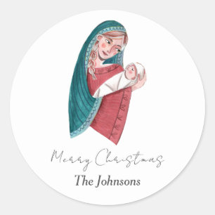 Religious Maria & baby Jesus Christmas Classic Round Sticker