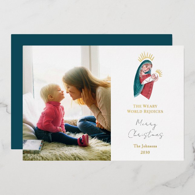 Religious Maria & baby Jesus Christmas Foil Holida Holiday Card (Front/Back)