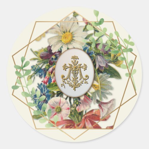 Religious Marian Cross Vintage Floral Catholic Classic Round Sticker
