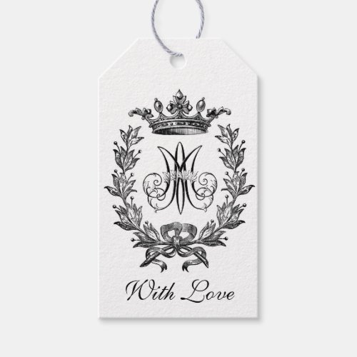 Religious Marian Monogram M Black  White  Gift  Gift Tags