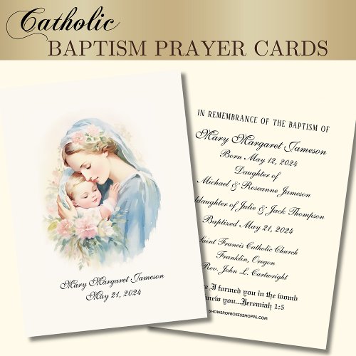 Religious Mary and Baby Jesus Baptism Remembrance  Business Card