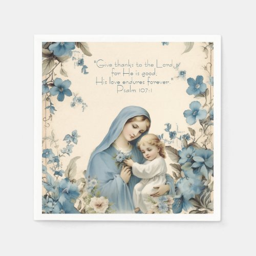 Religious Mary and Jesus Floral Scripture  Napkins