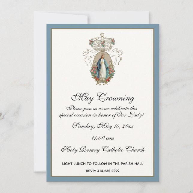 Religious May Crowning Mary Mothers Day Floral Inv Invitation (Front)