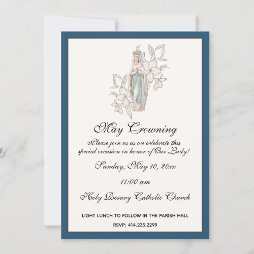 Religious May Crowning Mary Mothers Day Floral Inv Invitation