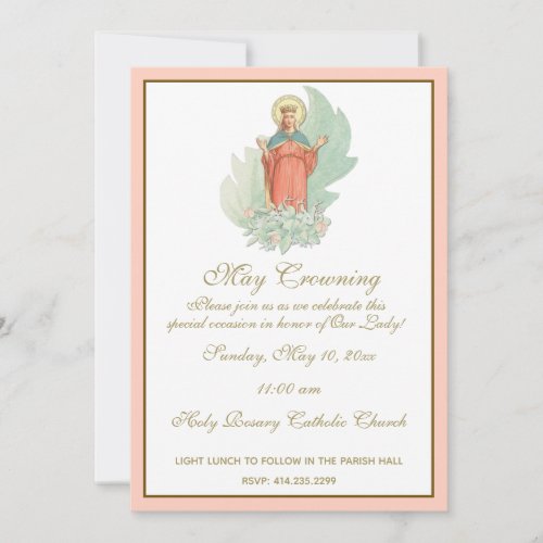 Religious May Crowning Mary Mothers Day Floral Invitation