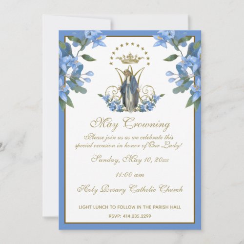 Religious May Crowning Mary Mothers Day Floral Invitation