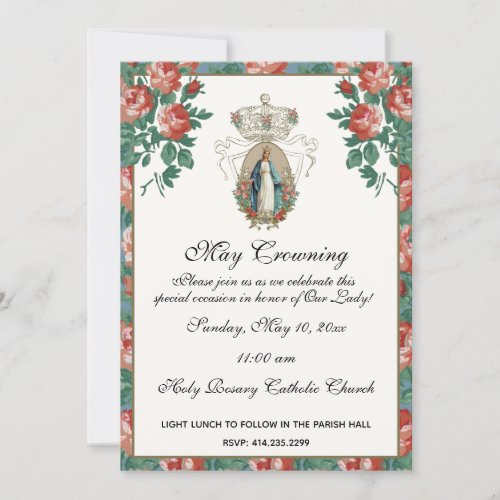 Religious May Crowning Mary Mothers Day Roses Invi Invitation