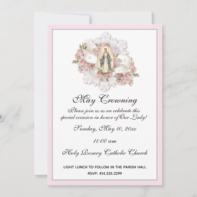 Religious May Crowning Virgin Mary Mothers Day Invitation (Front)