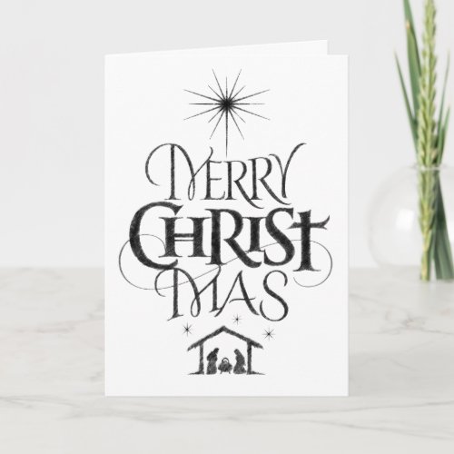 Religious Merry Christmas Christ Charcoal Chalk Holiday Card
