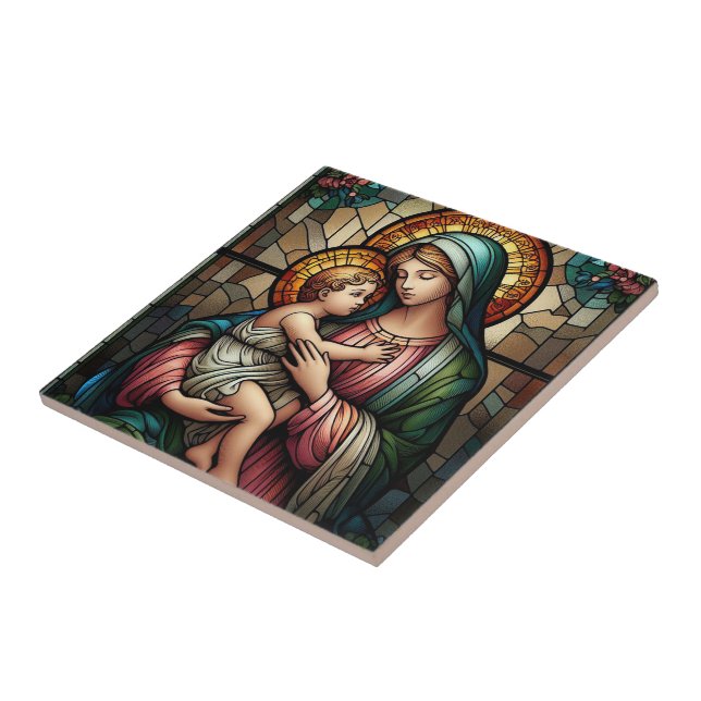 Religious mother and child ceramic tile (Side)