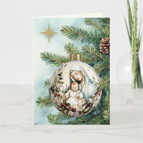 Religious Mother Mary Jesus Watercolor Christmas  Holiday Card