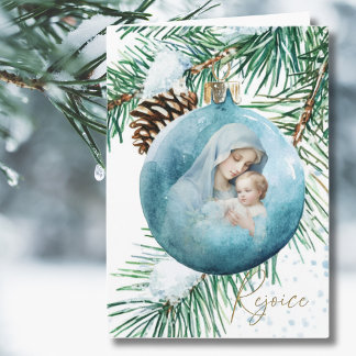 Religious Mother Mary Jesus Watercolor Christmas Holiday Card