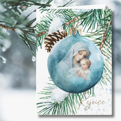 Religious Mother Mary Jesus Watercolor Christmas  Holiday Card