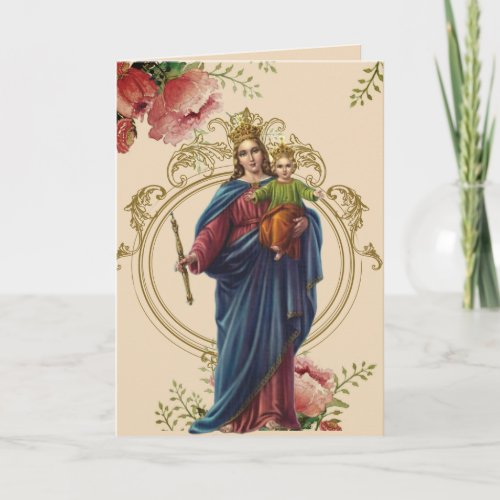 Religious Mothers Day Blessed Virgin Floral Card