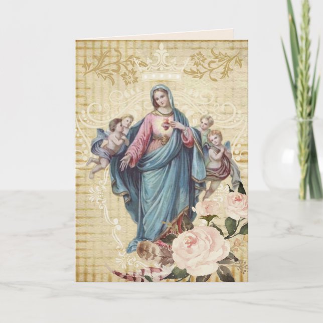 Religious Mothers Day Blessed Virgin Mary Angels Card (Front)