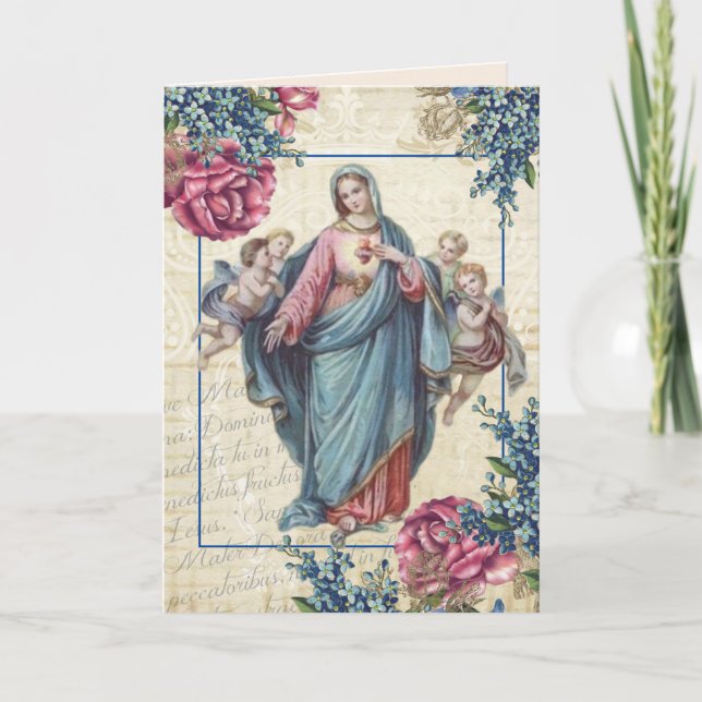 Religious Mothers Day Blessed Virgin Mary Angels Card (Front)