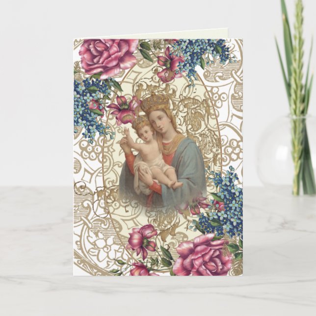 Religious Mothers Day Blessed Virgin Mary Vintage Card (Front)
