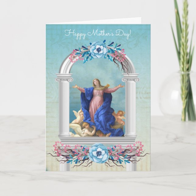 Religious Mothers Day Virgin Mary Angels Card (Front)