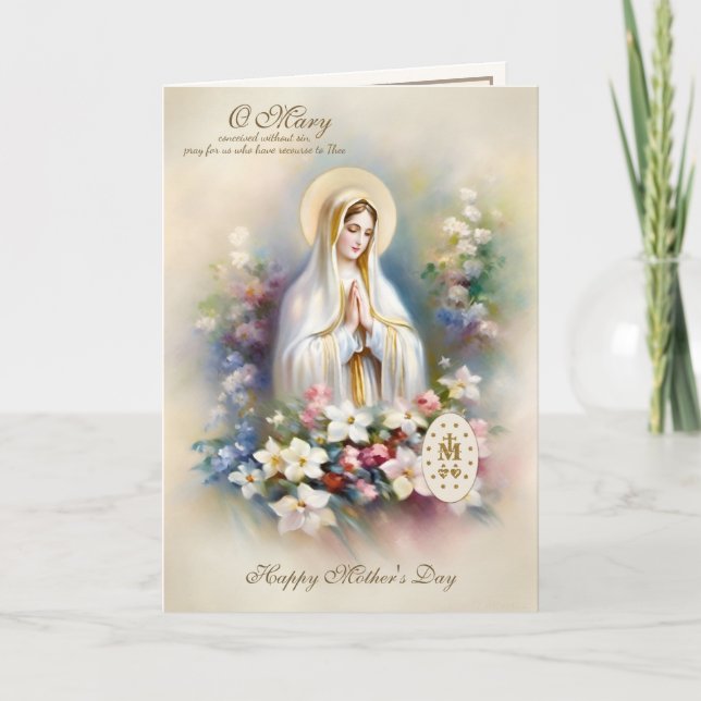 Religious Mother's Day Virgin Mary Floral  Card (Front)