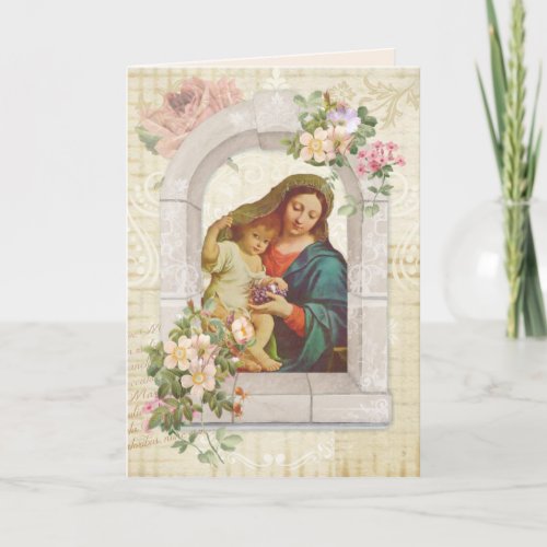 Religious Mothers Day Virgin Mary Jesus Grapes Card