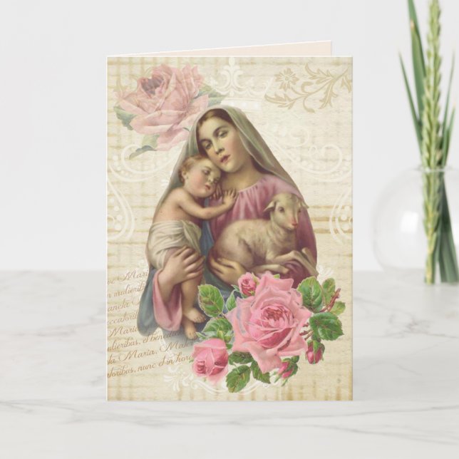 Religious Mothers Day Virgin Mary Lamb Jesus Card (Front)