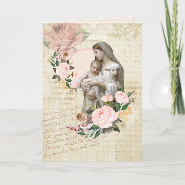 Religious Mothers Day Virgin Mary Lamb Jesus Card (Front)