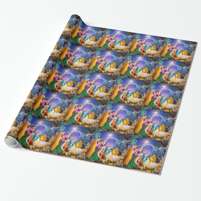 Religious nativity christmas holiday wrapping paper (Unrolled)