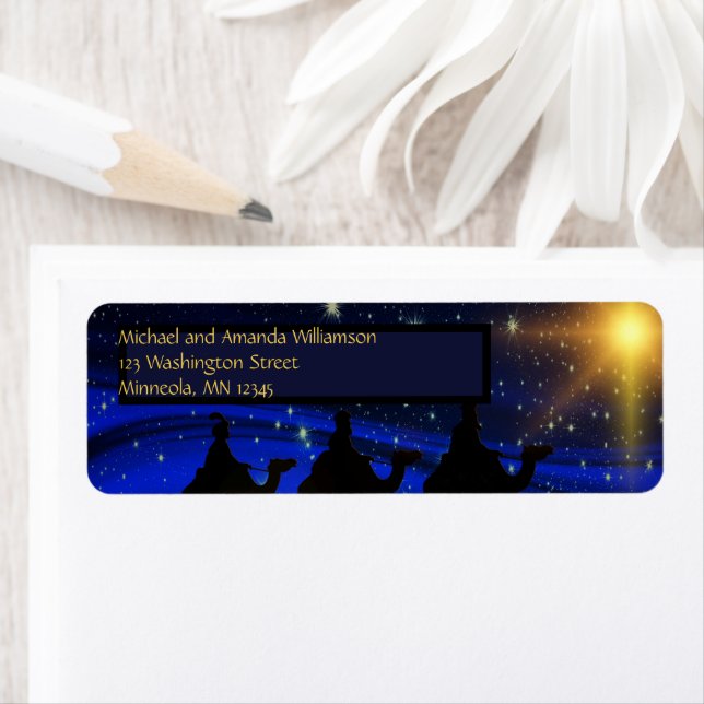 Religious Nativity Navy Blue Christmas Address Label (Insitu)