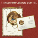 Religious Nativity Rosary Vintage Jesus Christmas Holiday Card<br><div class="desc">Featuring a beautiful vintage image of the Nativity with the Virgin Mary,  St. Joseph and BabyJesus overlaid on a gold rosary.  Inside is the same image with a Christmas Scripture verse. All text and fonts may be modified.</div>
