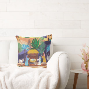 Religious Nativity Scene Glory to God Christmas Throw Pillow