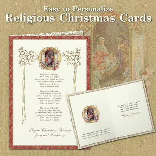  Religious Nativity Silent Night Jesus in Manger Holiday Card