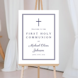 Religious Navy Blue Boy First Communion Welcome Foam Board