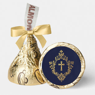 Religious Navy Blue Faux Gold Cross Crest Vintage Hershey®'s Kisses®