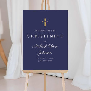 Religious Navy Blue Wood Cross Christening Foam Board