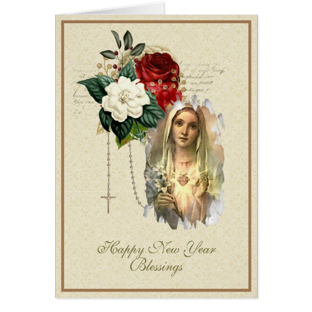 Religious New Year Virgin Mary Rosary Floral (Front)