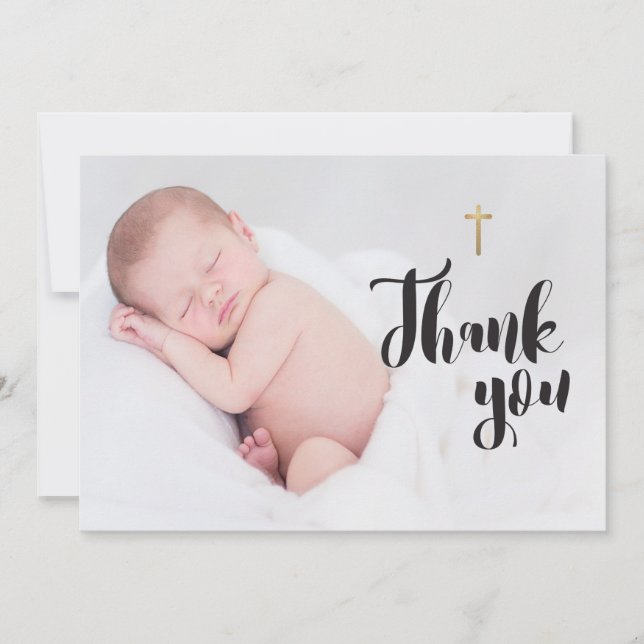 Religious Newborn Baby Photo Baptism Thank You (Front)