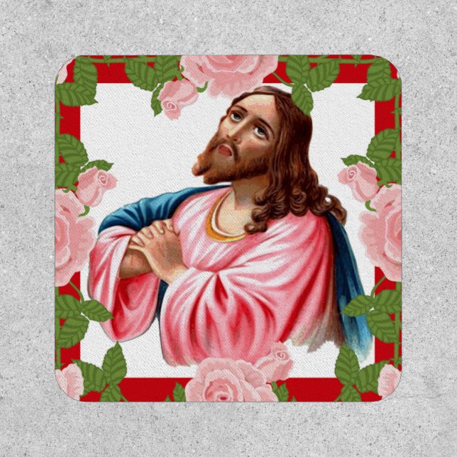 Religious Patch with Jesus Praying Rose Border (Front)