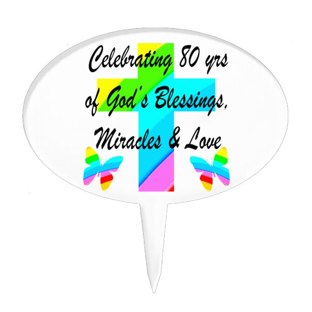 RELIGIOUS PERSONALIZED 80TH BIRTHDAY DESIGN CAKE TOPPER (Front)