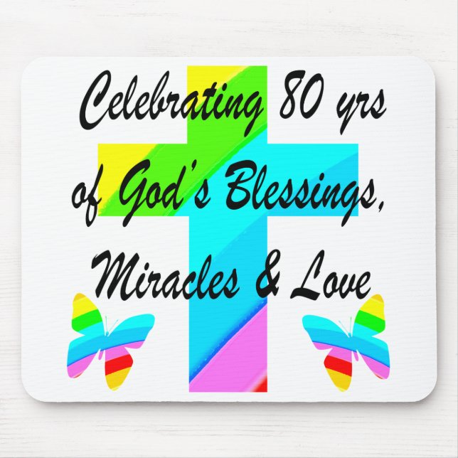 RELIGIOUS PERSONALIZED 80TH BIRTHDAY DESIGN MOUSE PAD (Front)