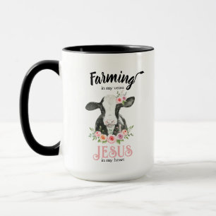Religious Pink Floral Cow farm and Jesus coffee Mug