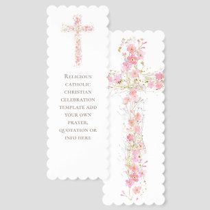 religious pink flowers cross bookmarks
