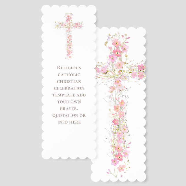 religious pink flowers cross bookmarks (Front & Back)