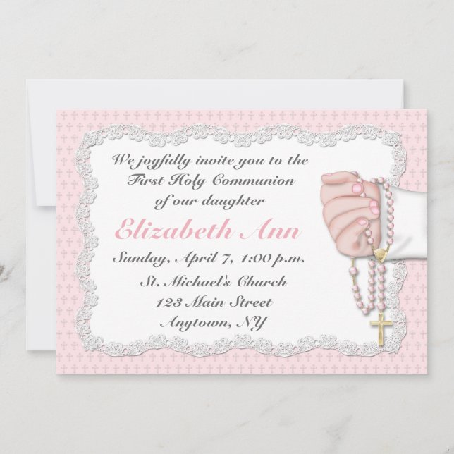 Religious Pink Rosary Beads Invitation (Front)