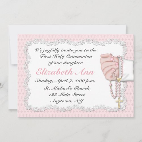 Religious Pink Rosary Beads Invitation