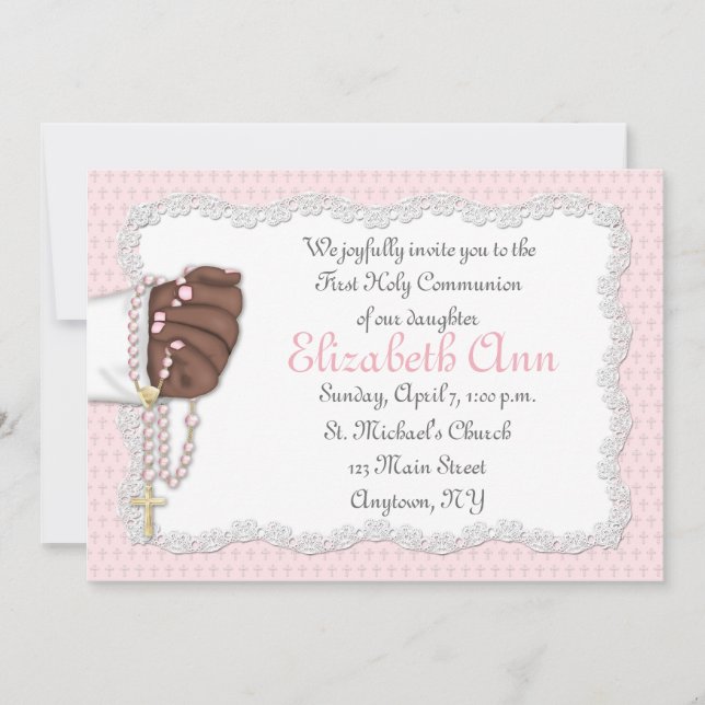 Religious Pink Rosary Beads Invitation (Front)