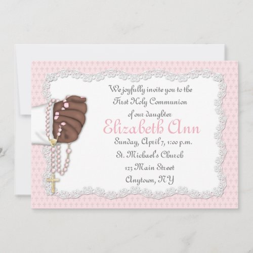 Religious Pink Rosary Beads Invitation