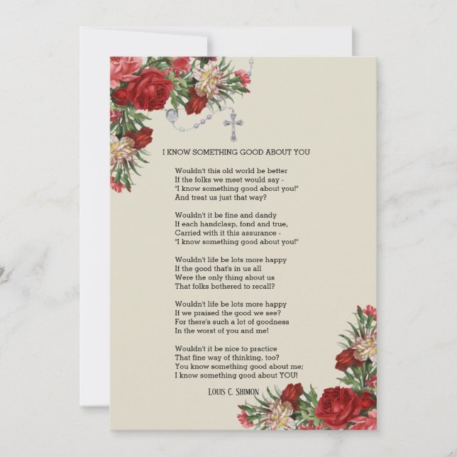 Religious Poem Red Roses Holy Rosary (Front)