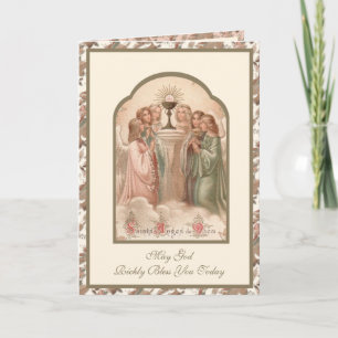 Religious Prayer Angels Adoring Eucharist Card