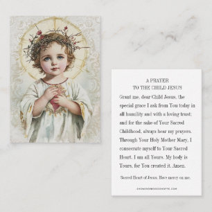 Religious Prayer to Sacred Heart Child Jesus Place Card