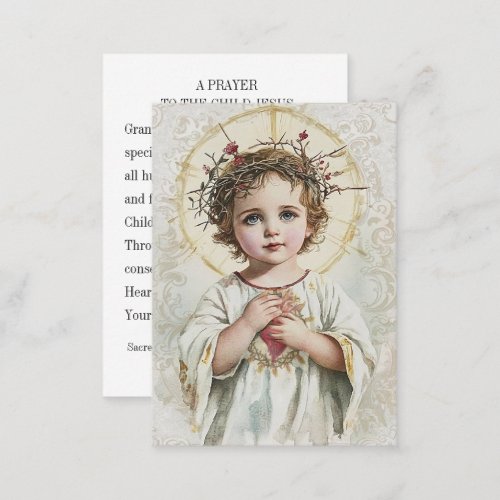 Religious Prayer to Sacred Heart Child Jesus Place Card